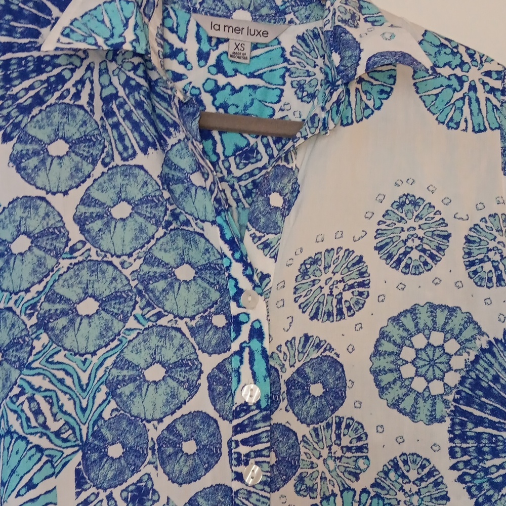 Blue Patterned Button-Front Maxi Dress - image 3